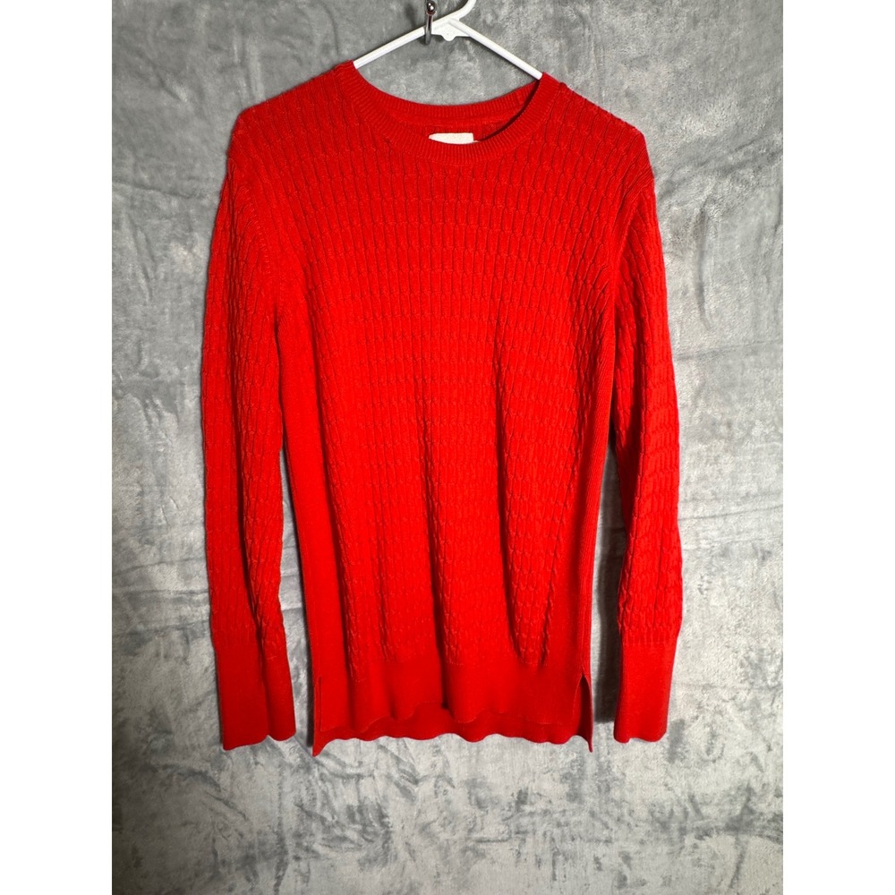 Pact Womens Red Organic Cotton Textured Cable Knit Crewneck Sweater Size‎ M